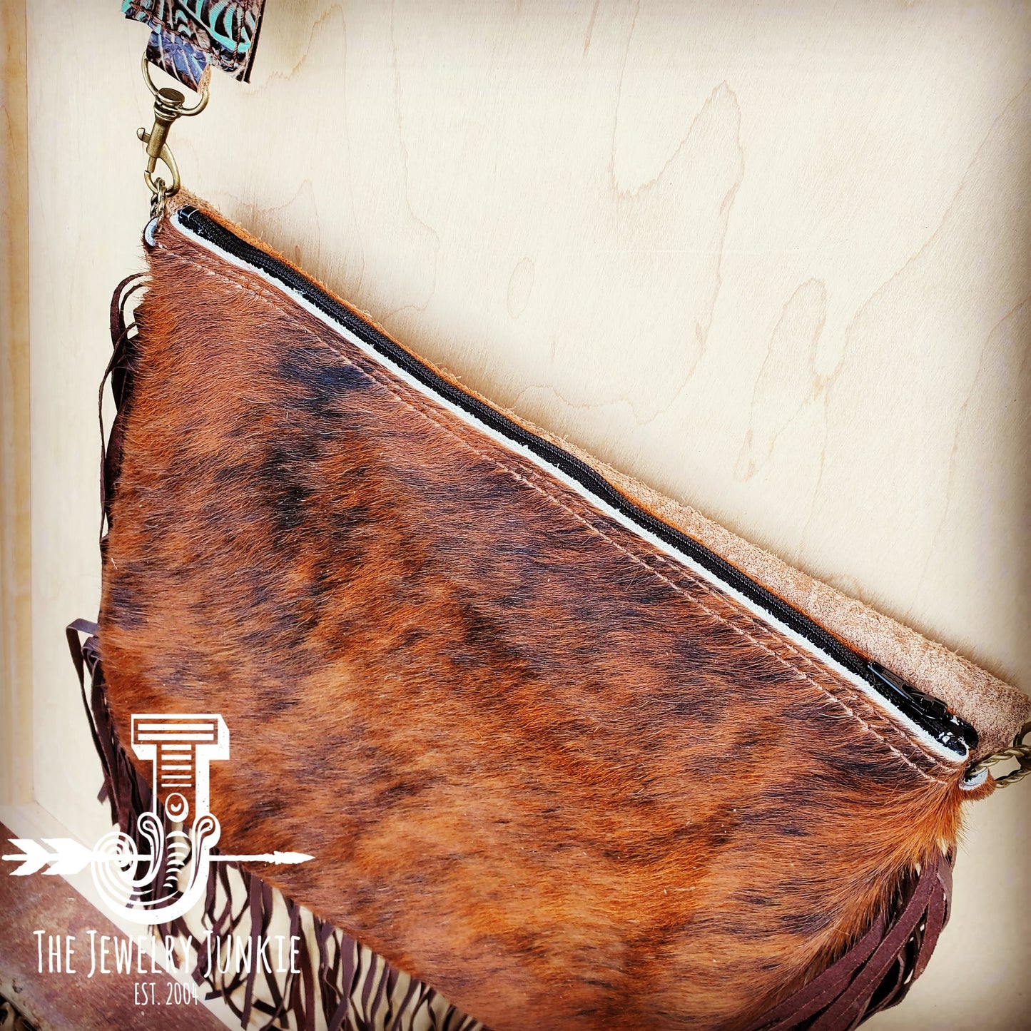 Hair-On-Hide w/ Turquoise Brown Floral Flap Crossbody Handbag 504k
