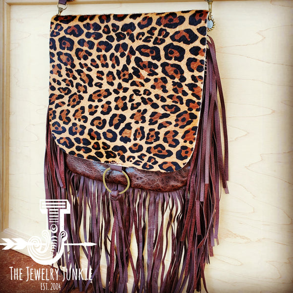 Hair-On-Hide w/ Leopard Flap Crossbody Handbag 504n