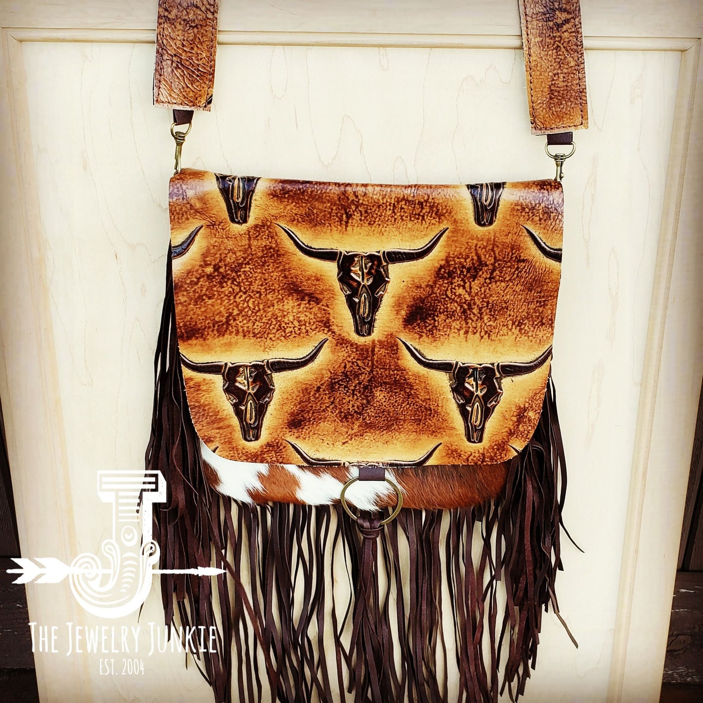 *Hair-On-Hide w/ Steer Head Flap Crossbody Handbag 504L