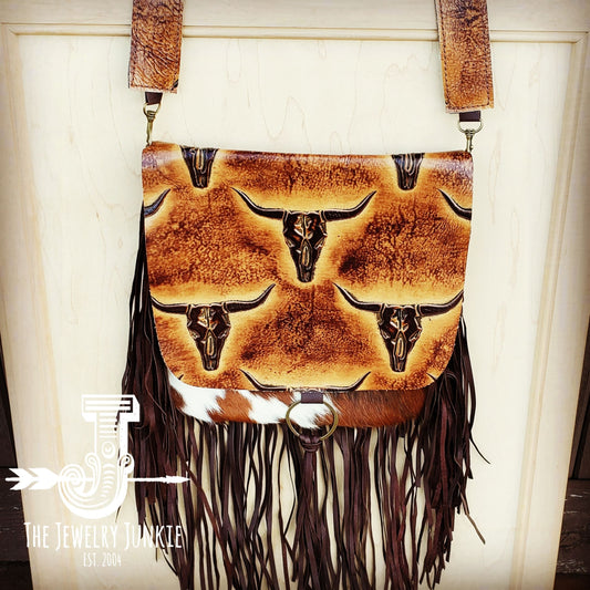 *Hair-On-Hide w/ Steer Head Flap Crossbody Handbag 504L