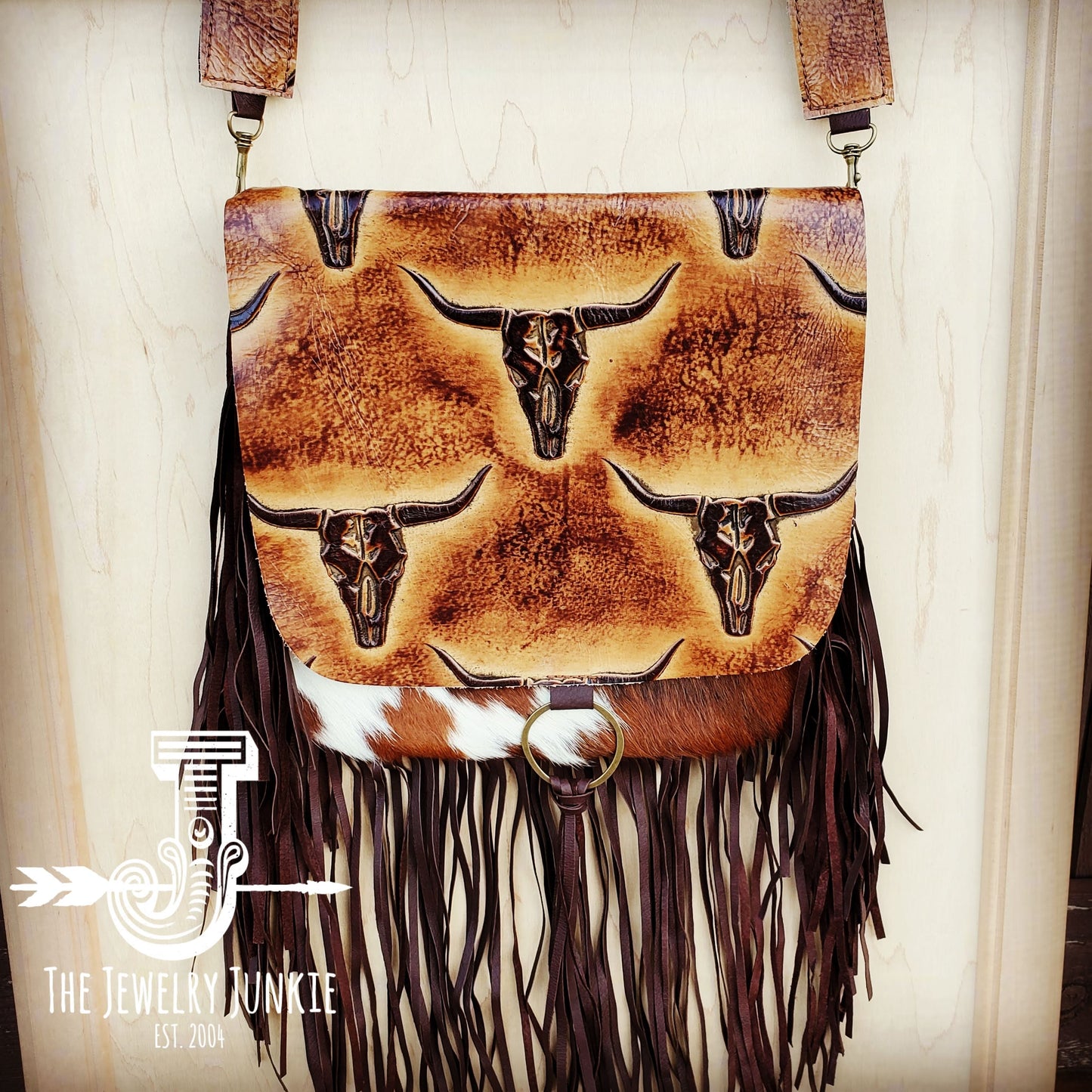 *Hair-On-Hide w/ Steer Head Flap Crossbody Handbag 504L