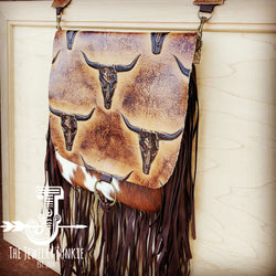 *Hair-On-Hide w/ Steer Head Flap Crossbody Handbag 504L
