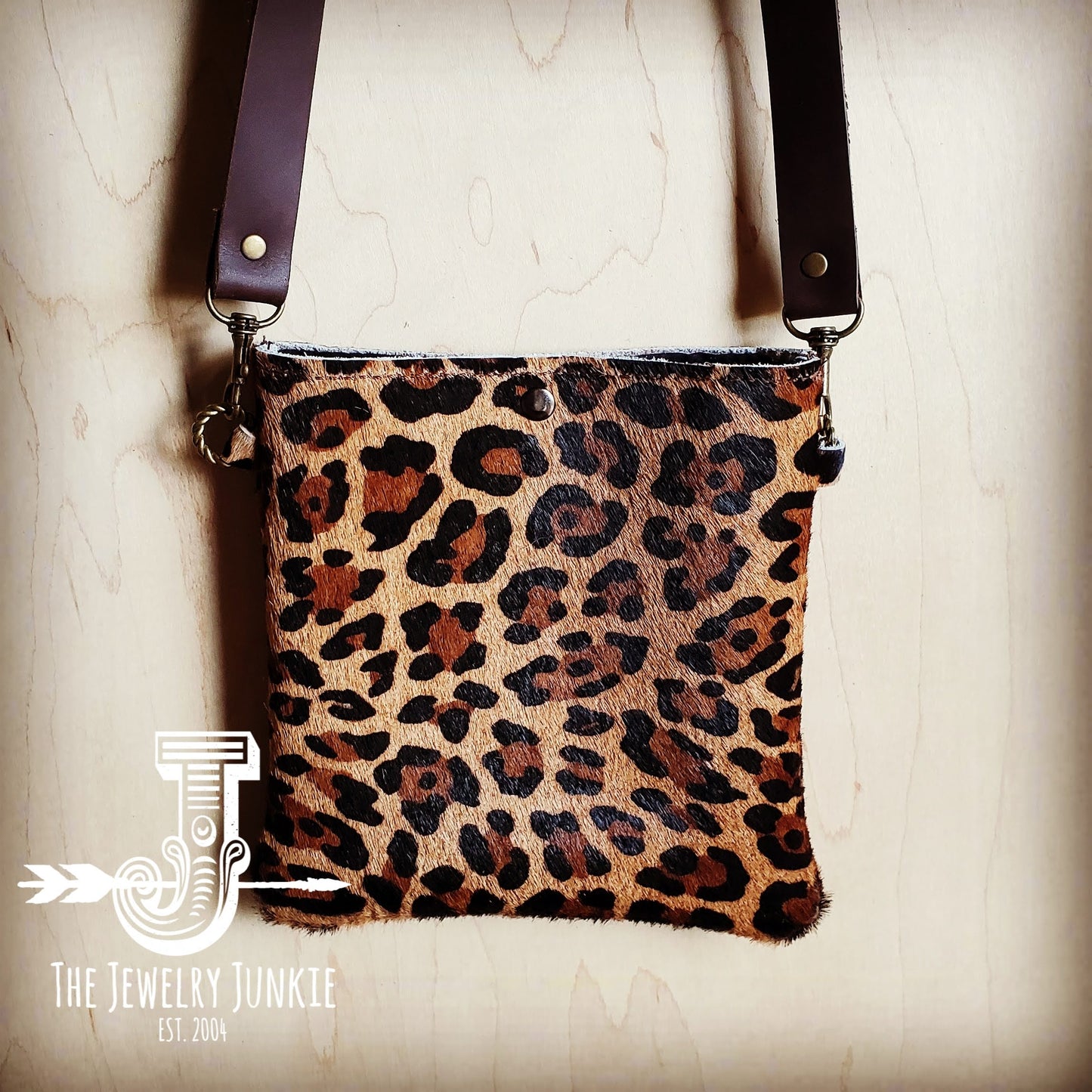 Small Crossbody Handbag w/ Hair-on-Hide Leopard Leather 504d