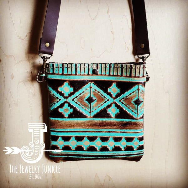 Small Crossbody Handbag w/ Turquoise Navajo Tooled Leather 504c