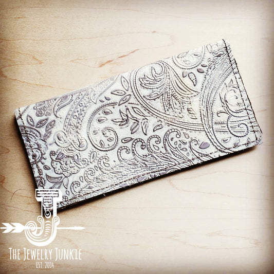 Embossed Leather Wallet in Oyster Paisley 301f