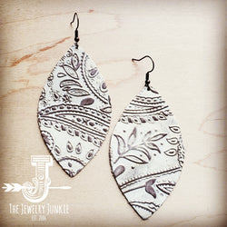 Leather Oval Earring-Oyster Paisley
