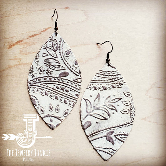 Leather Oval Earring-Oyster Paisley