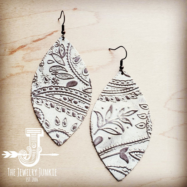 Leather Oval Earring-Oyster Paisley