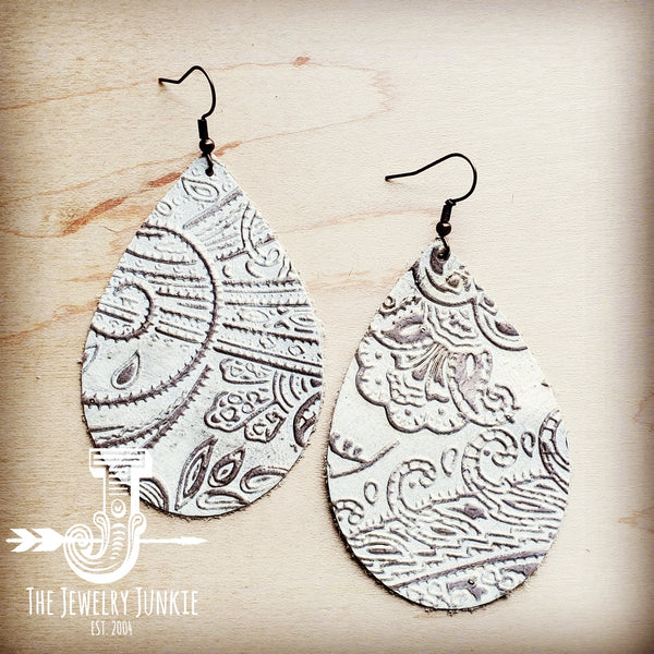 Leather Teardrop Earring-Oyster Paisley 203h