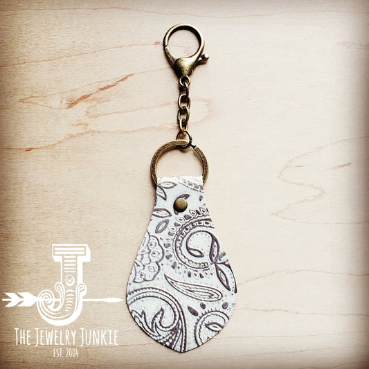 Embossed Leather Key Chain - Oyster Paisley 700x