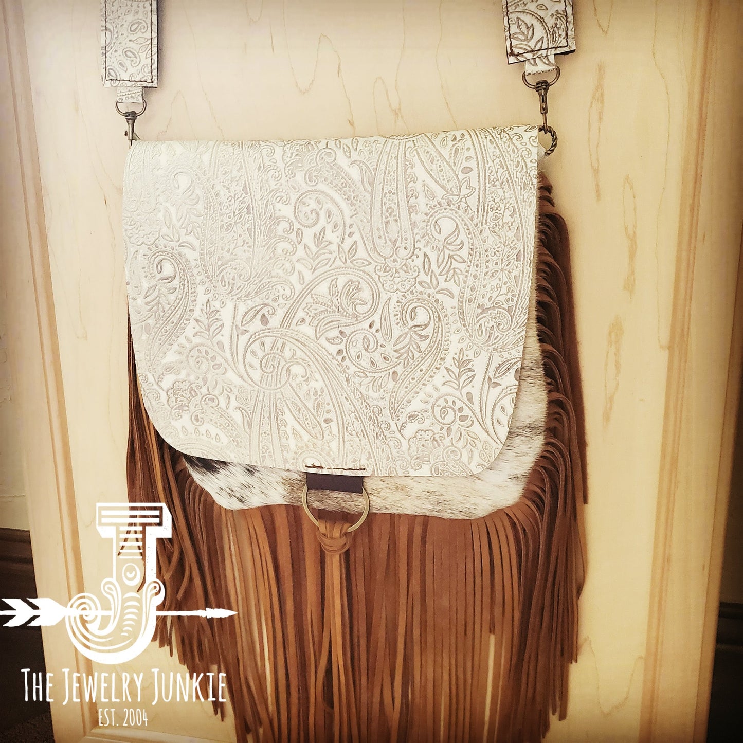 Hair-On-Hide w/ Oyster Paisley Flap Crossbody Handbag 504o