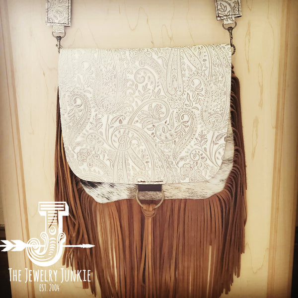 Hair-On-Hide w/ Oyster Paisley Flap Crossbody Handbag 504o