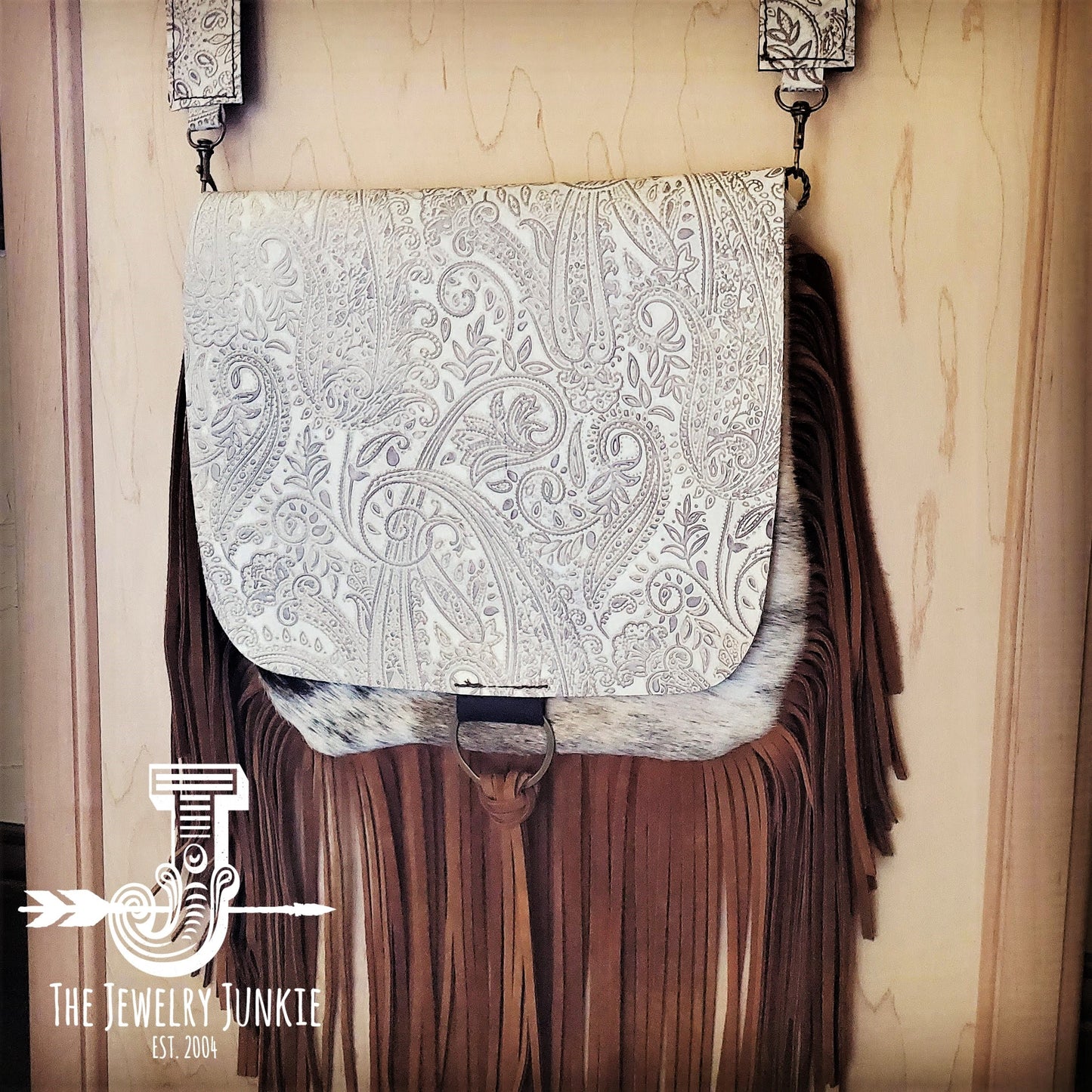 Hair-On-Hide w/ Oyster Paisley Flap Crossbody Handbag 504o