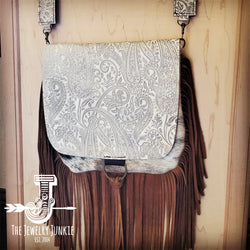 Hair-On-Hide w/ Oyster Paisley Flap Crossbody Handbag 504o
