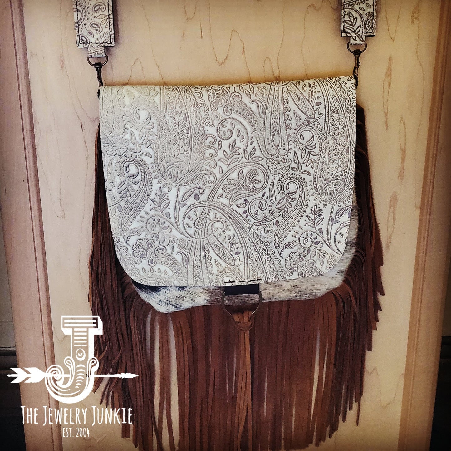 Hair-On-Hide w/ Oyster Paisley Flap Crossbody Handbag 504o