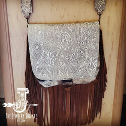 Hair-On-Hide w/ Oyster Paisley Flap Crossbody Handbag 504o