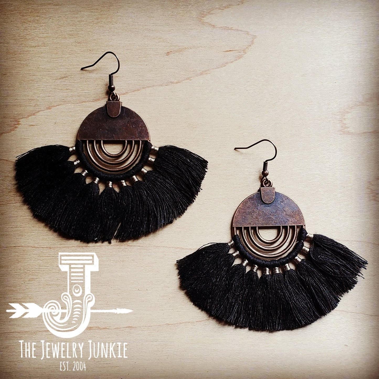 Black Fan Tassel Earrings 203k