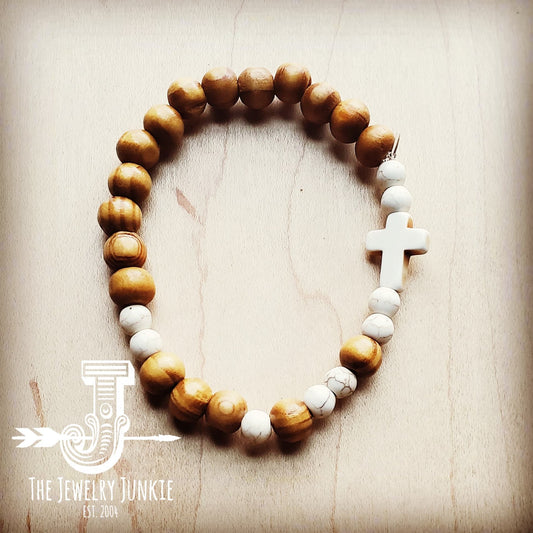 Bracelet Bar-Wood & White Turquoise Beads