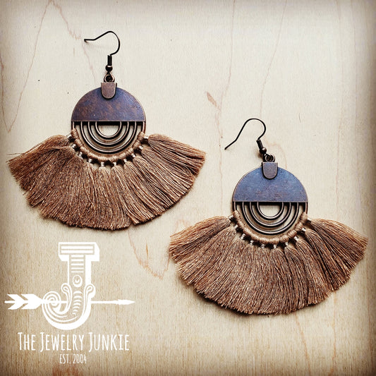 **Coffee Fan Tassel Earrings 203L