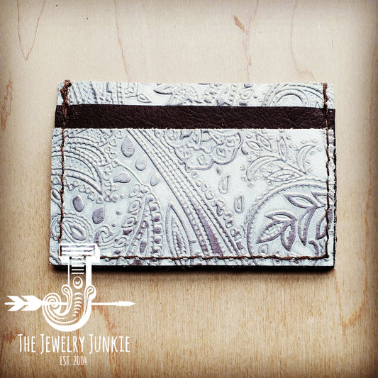 Embossed Leather Credit Card Holder-Oyster Paisley 601d