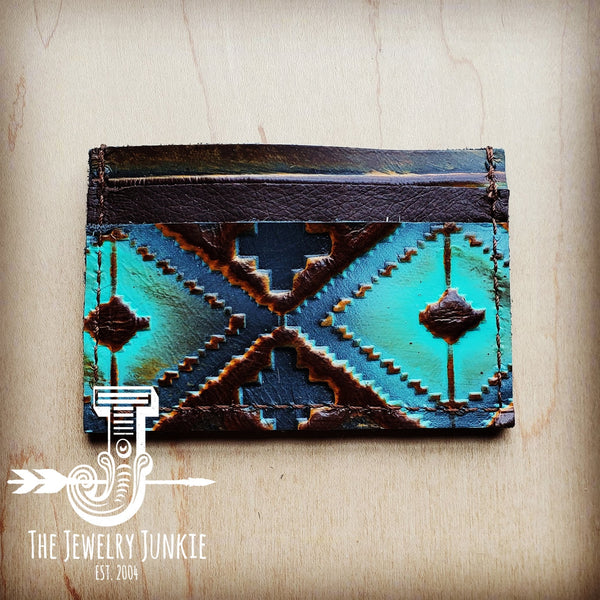 Embossed Leather Credit Card Holder-Blue Navajo 601i