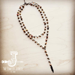 Double Strand Lariat Natural Agate Necklace w/ Copper Feather 251f