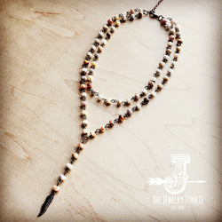 Double Strand Lariat Natural Agate Necklace w/ Copper Feather 251f