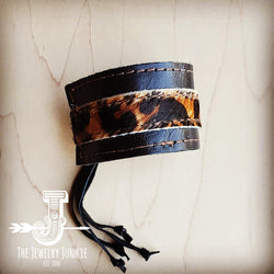 Leather Cuff w/ Adjustable Tie in Black and Leopard 001w