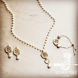 *Matte Gold Medallion Earrings with Freshwater Pearl Dangle 203r