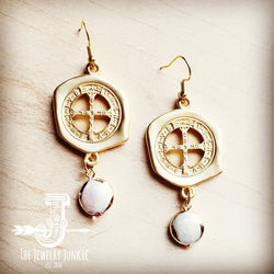 *Matte Gold Medallion Earrings with Freshwater Pearl Dangle 203r