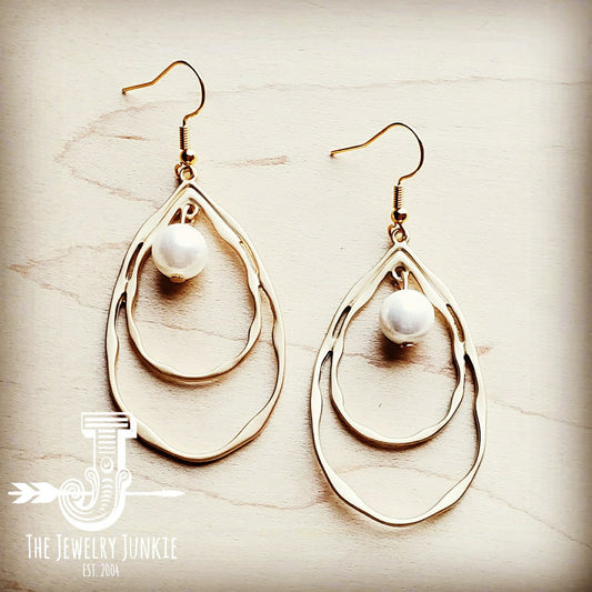 Matte Gold Double Hoope w/ Pearl Dangle