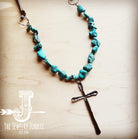 Blue Turquoise Necklace w/ Copper Cross Pendant
