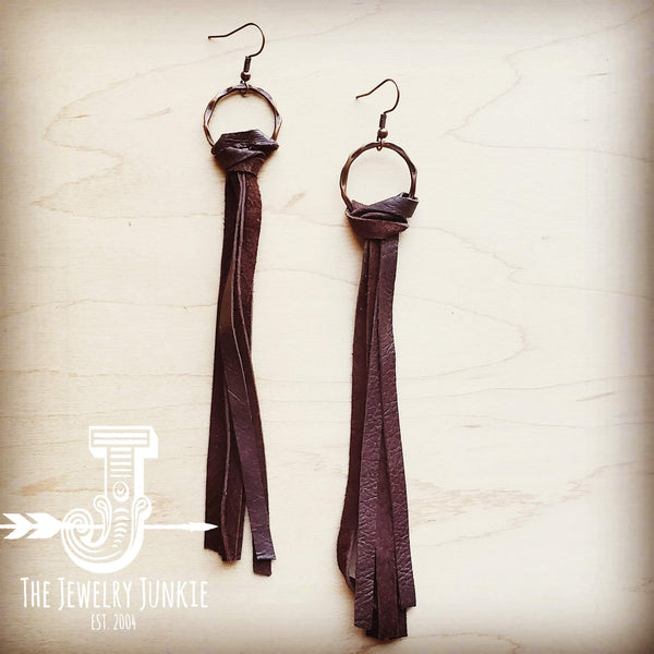 Leather Fringe Tassel Earrings in Dark Brown 203y