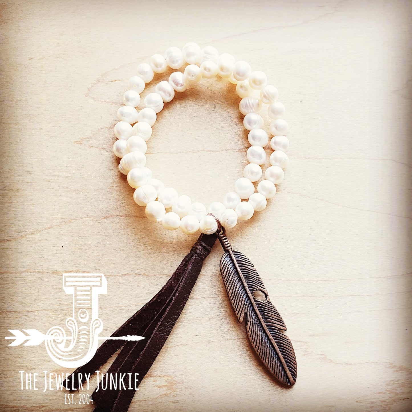 Freshwater Pearl Bracelet with Copper Feather