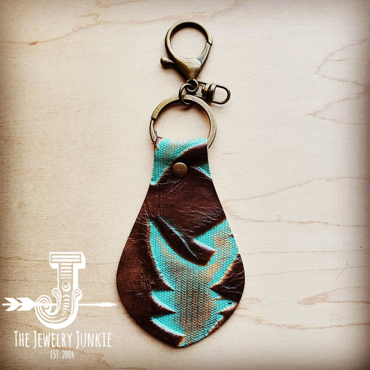 **Embossed Leather Key Chain -Turquoise Laredo 701t