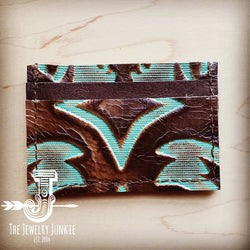 Embossed Leather Credit Card Holder-Turquoise Laredo 601x