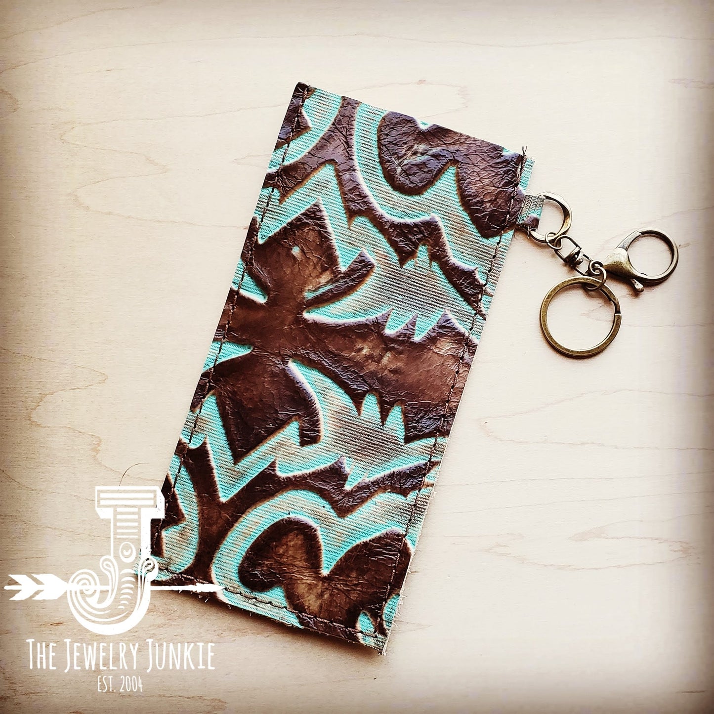 Embossed Leather Sunglasses Case w/ Keychain-Turquoise Laredo 100n