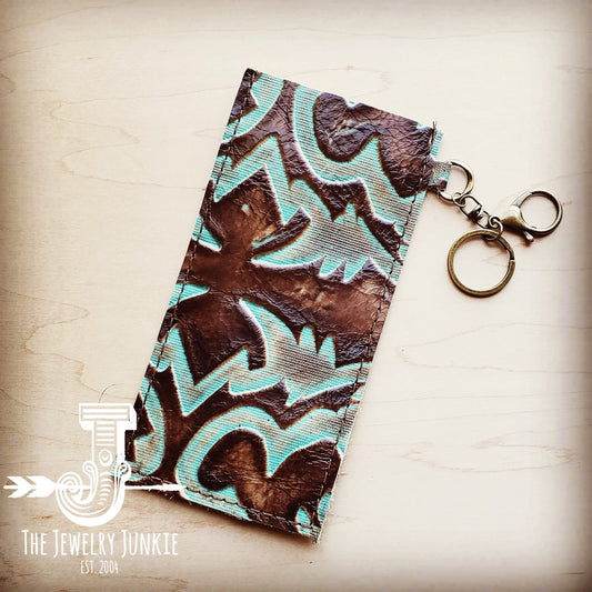 Embossed Leather Sunglasses Case w/ Keychain-Turquoise Laredo 100n