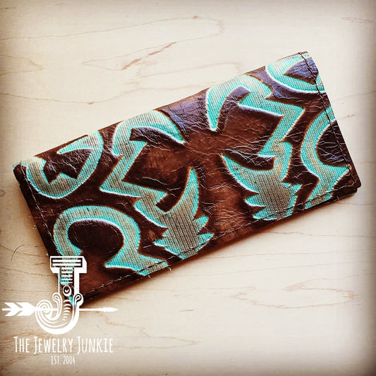 Embossed Leather Wallet in Turquoise Laredo 301k