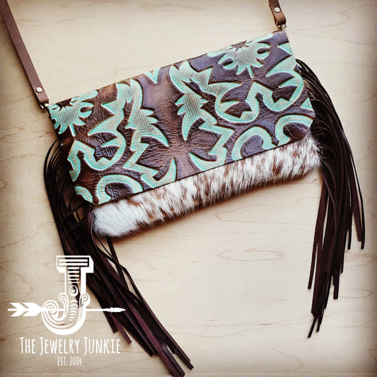 Hair on Hide Handbag w/ Turquoise Laredo Flap and Fringe 504y