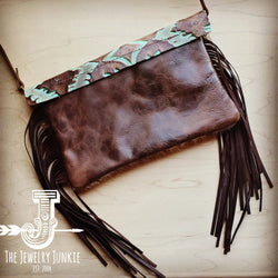 Hair on Hide Handbag w/ Turquoise Laredo Flap and Fringe 504y