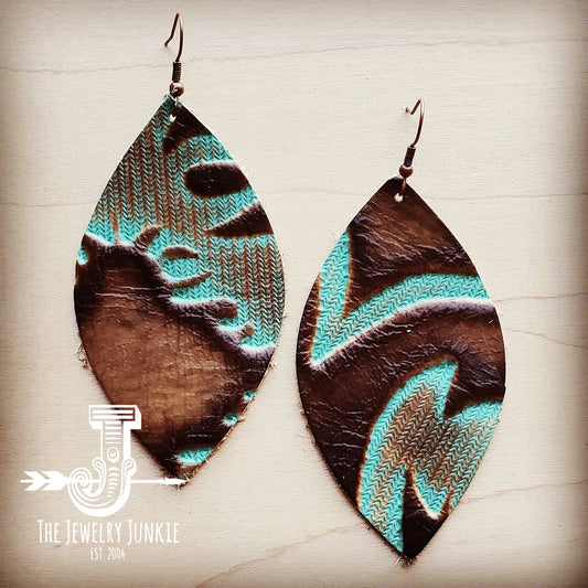 Leather Oval Earrings in Embossed Turquoise Laredo 204c