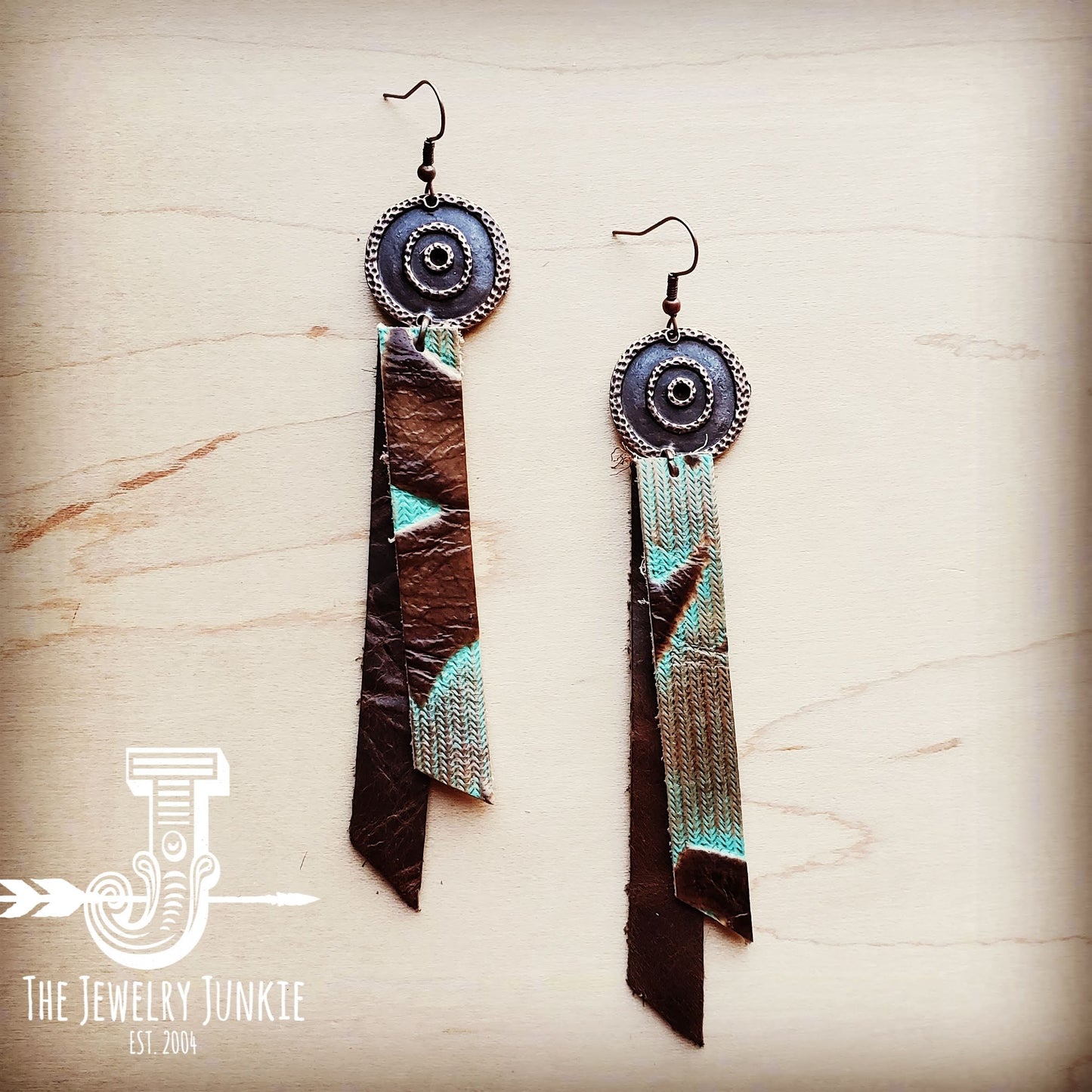 Leather Rectangle Earrings in Turquoise Laredo 204i
