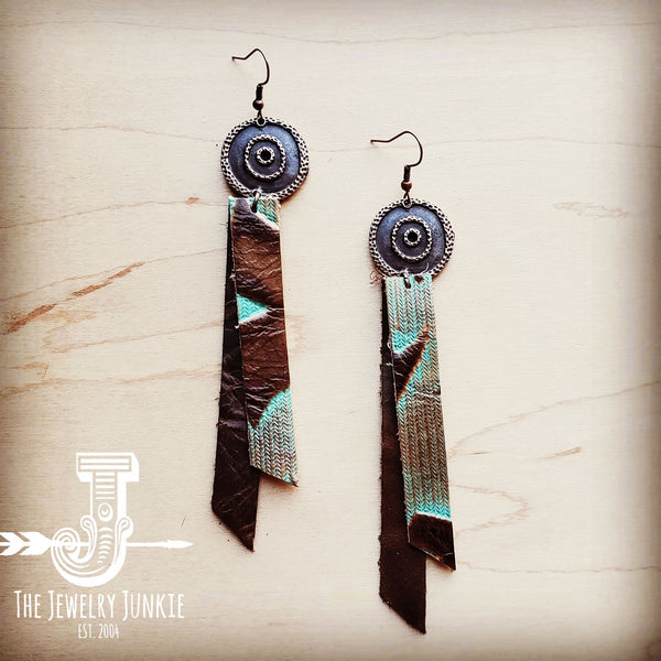 Leather Rectangle Earrings in Turquoise Laredo 204i