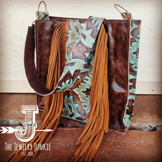 Leather Box Handbag w/ Turquoise Laredo Side Accents 505e