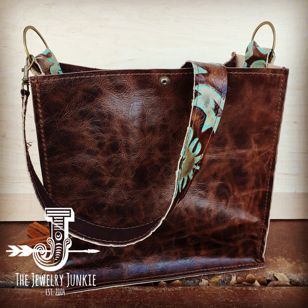 Leather Box Handbag w/ Turquoise Laredo Side Accents 505e