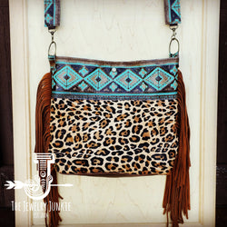 Tejas Leather Bucket Leopard Handbag with Santa Fe Accent 505g