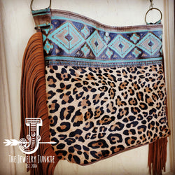Tejas Leather Bucket Leopard Handbag with Santa Fe Accent 505g