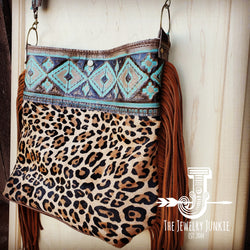 Tejas Leather Bucket Leopard Handbag with Santa Fe Accent 505g