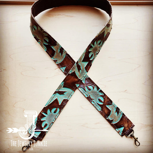 Embossed Leather Crossbody Strap in Turquoise Laredo 400s